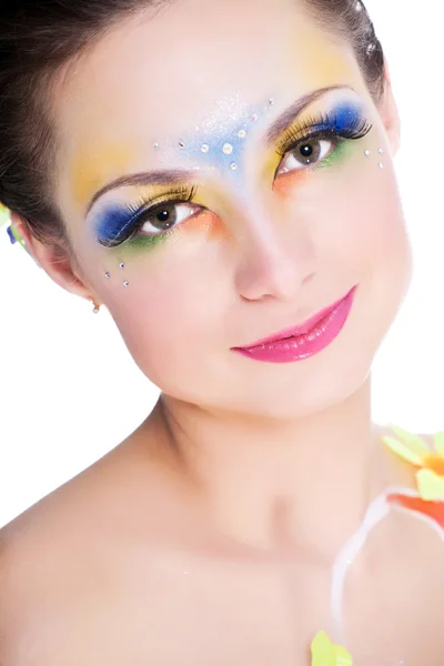 Portret pięknej dziewczyny z ultrafioletowe syrenka na białym tle — Zdjęcie stockowe