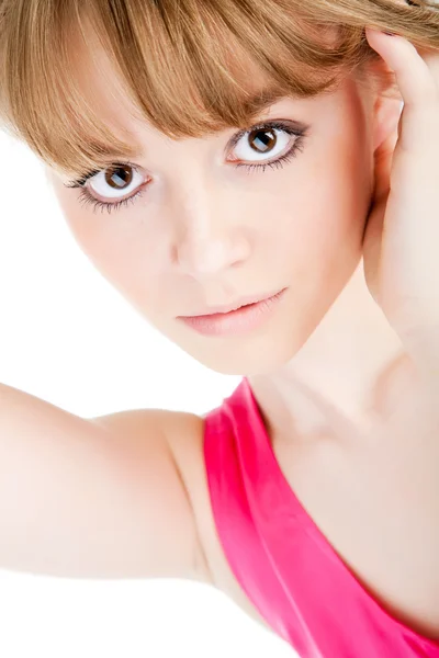 Close-up portret van een mooie tiener over Wit — Stockfoto