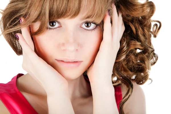 Close-up portret van een mooie tiener over Wit — Stockfoto