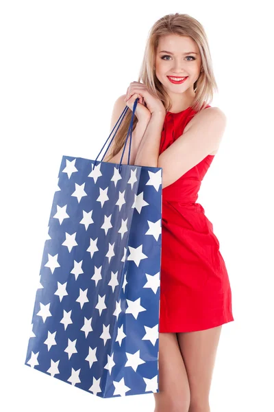 Shopping sexy woman isolated — Stock Photo, Image