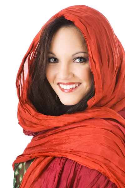 Portret van sexy Kaukasische jonge vrouw met hoofddoek geïsoleerd — Stockfoto