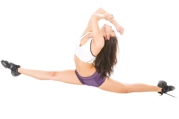 Young attractive women showing her flexibility on the white — Stock Photo, Image