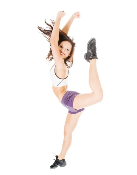 Young attractive women showing her flexibility on the white — Stock Photo, Image