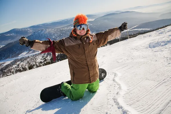 Snowboarder with snowboard portrait — Stock Photo, Image