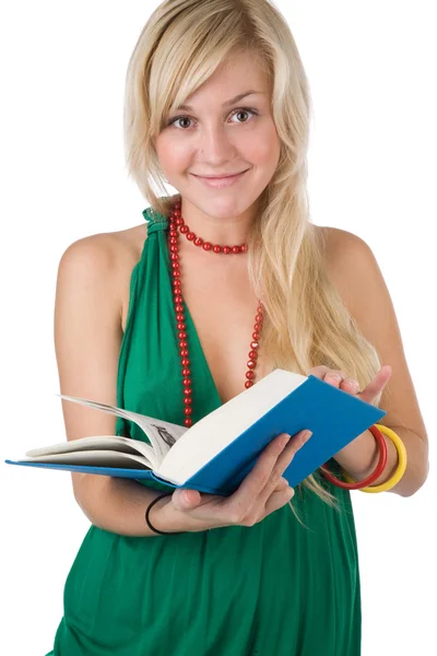 Giovane bella ragazza con libro sul bianco — Foto Stock