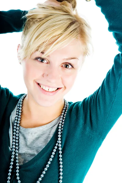 Closeup portrait of a beautiful young lady giving surprised look — Stock Photo, Image