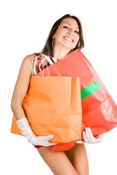 Vacker flicka med shopping väska — Stockfoto