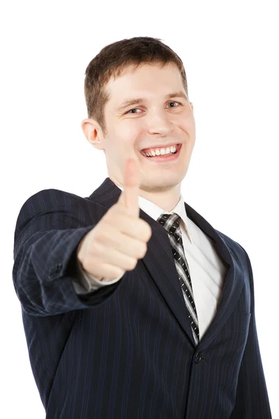 Счастливый бизнесмен с большим пальцем вверх изолирован Стоковая Картинка
