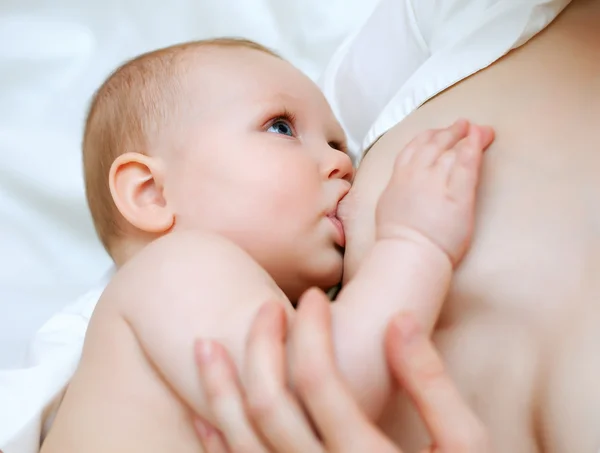 Kis baba lány szoptatás Stock Kép