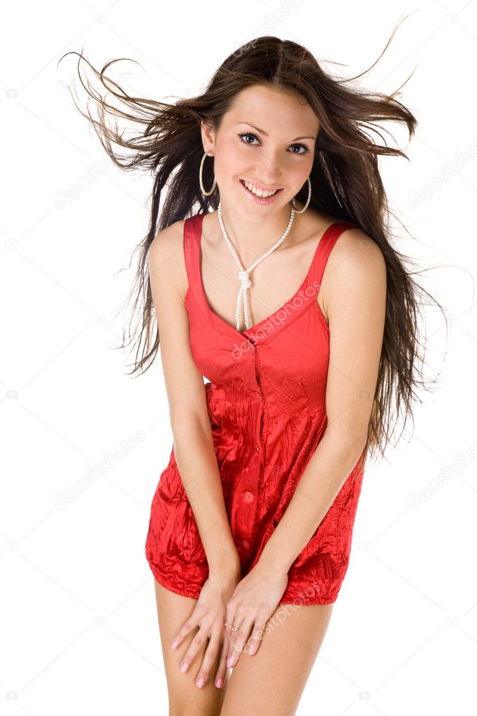 Sexy Women In Short Red Dress On White Background Stock Photo By Ipatov