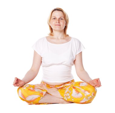 Young woman doing yoga exercise. isolated clipart