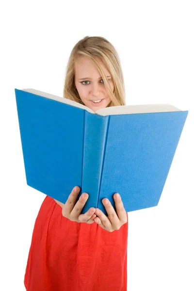 Menina bonita nova com livros sobre o branco — Fotografia de Stock