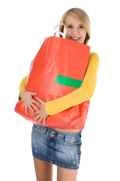 Güzel bir kız ile alışveriş çantası — Stok fotoğraf