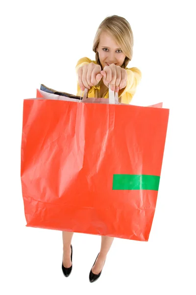 Hermosa chica con bolsa de compras — Foto de Stock