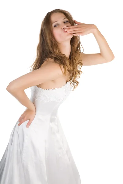 화이트에 하얀 드레스를 입고 아름다움 신부 — 스톡 사진
