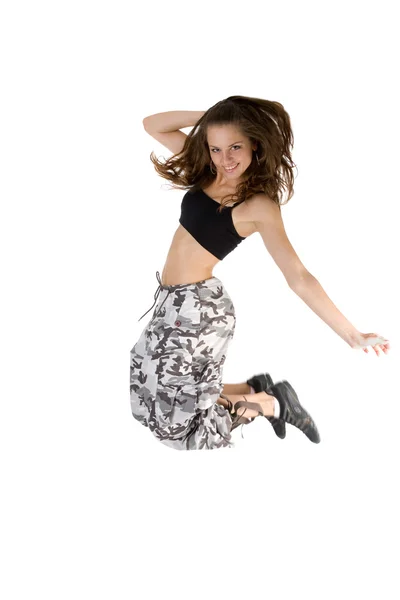 Lány táncol az öröm fehér — Stock Fotó