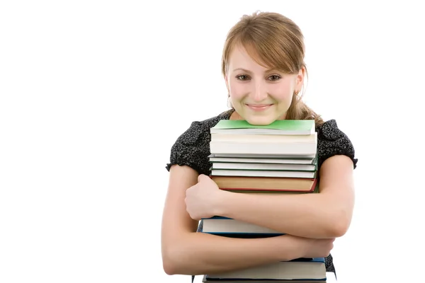 Porträtt av glad ung flicka med böcker — Stockfoto