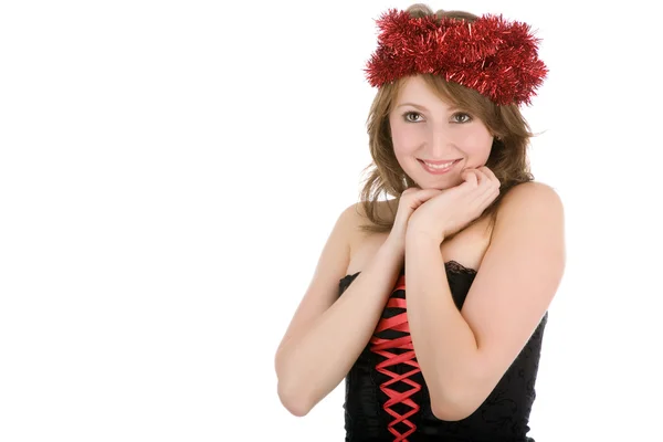Chica rubia joven con regalo rojo sobre blanco —  Fotos de Stock