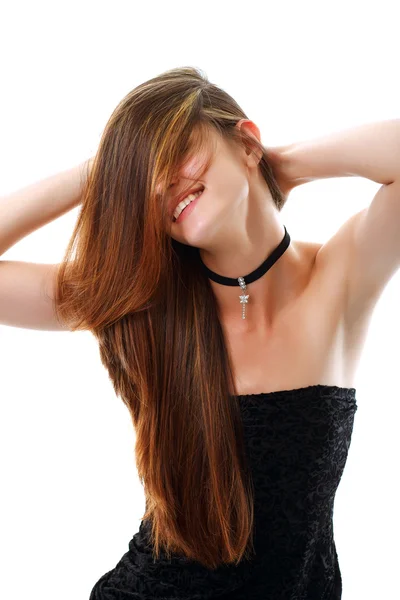 Retrato de uma bela jovem com cabelo maravilhoso — Fotografia de Stock