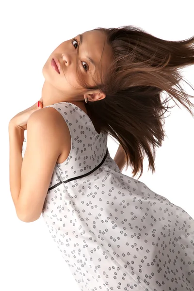 stock image Portrait of young female beauty with long hair isolated