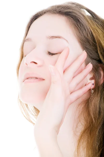 Bellissimo viso femminile isolato su bianco — Foto Stock