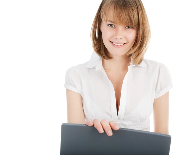 Attraktiv kvinna med laptop — Stockfoto