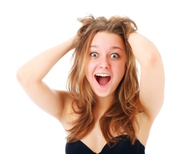 Portrait of surprised excited girl clipart