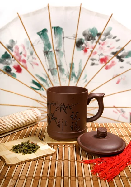 stock image Tea still-life with Chinese can