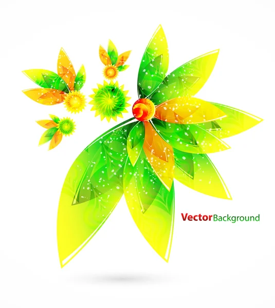 Fond vectoriel abstrait floral aux feuilles vertes et oranges — Image vectorielle