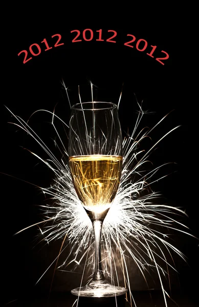Copa de champán y fuegos artificiales — Foto de Stock