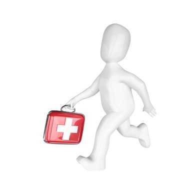 3d the doctor with the first-aid set in hands. 3d image. Isolated clipart