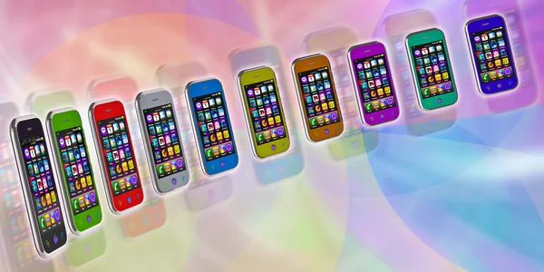 Several touchscreen smartphone on a colorful background. Cell Sm — Stock Photo, Image