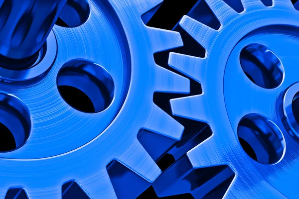 Blue gears on black background — Stock Photo, Image