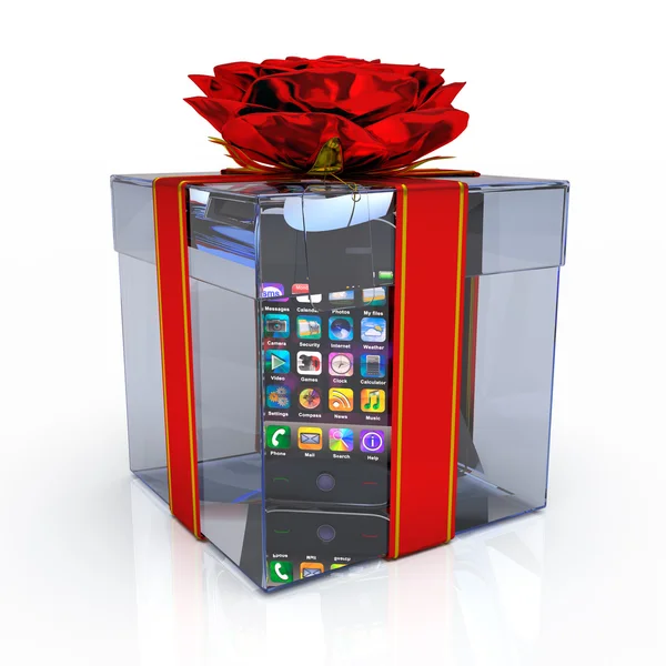 Gift box with smart-phone on the white background — Stock Photo, Image