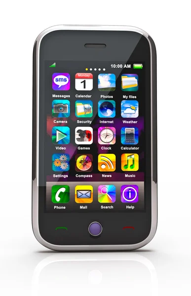 Сенсорний екран смартфон. Смартфон мобільного телефону 3D. На білому — стокове фото