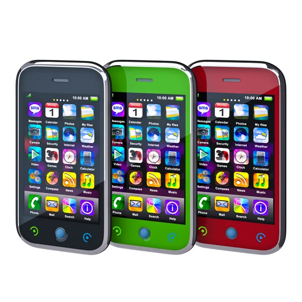 Vários smartphones touchscreen no fundo branco. Célula inteligente M Fotos De Bancos De Imagens Sem Royalties