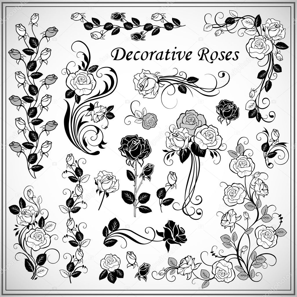 Set of decorative roses