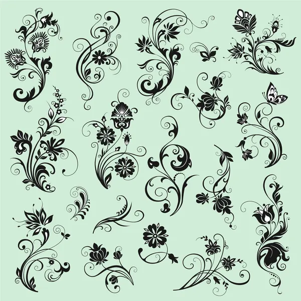 Éléments floraux décoratifs — Image vectorielle