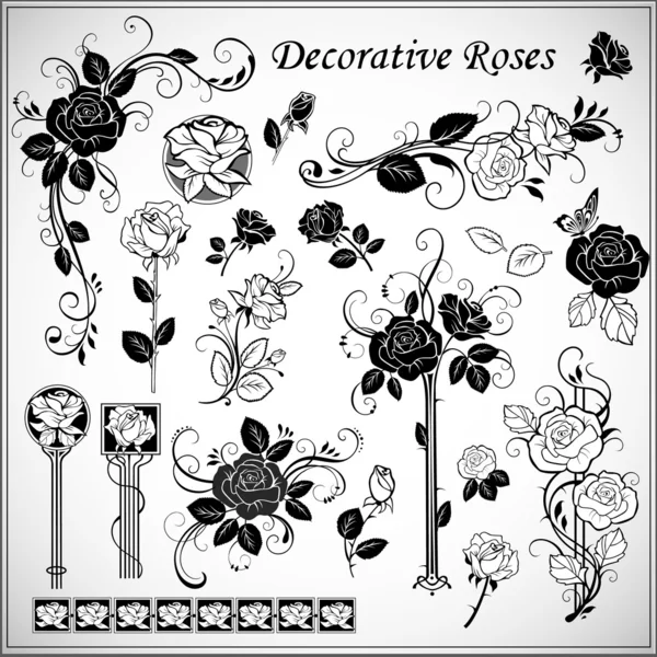 Conjunto de rosas decorativas — Vector de stock