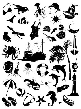 Set of summer silhouette clipart