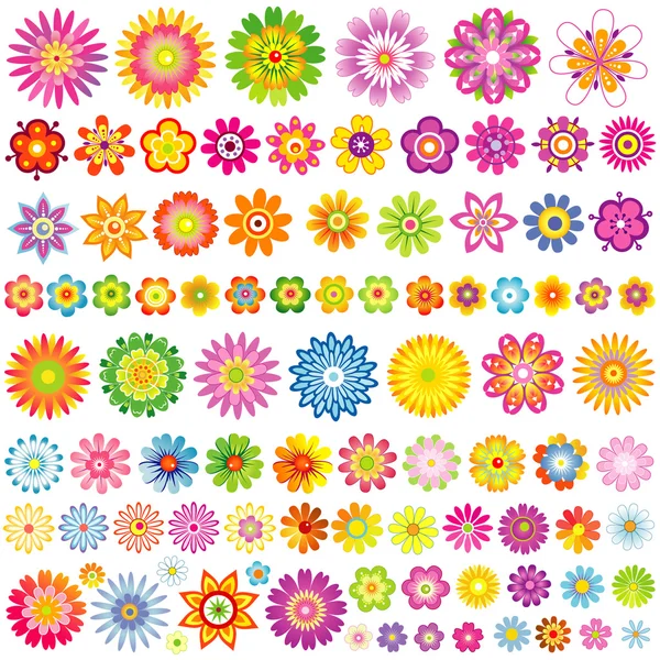 Set aus 91 Blumen — Stockvektor