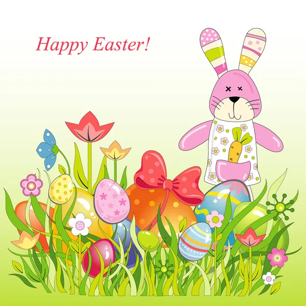 Easter background with rabbit and easter eggs — Stock Vector