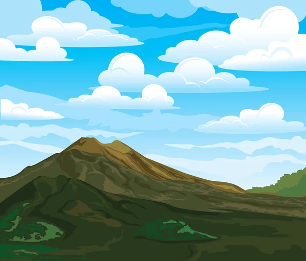 Летний пейзаж с вулканом Батур — стоковый вектор