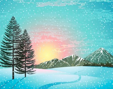 Sunset winter landscape clipart