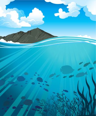 Blue sea and mountains clipart