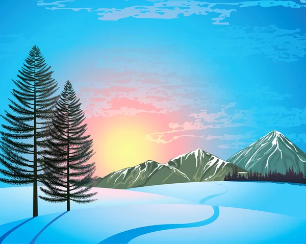 日没の冬の風景 — ストックベクタ
