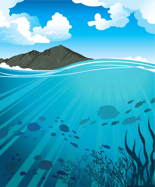 Mar Azul y Montañas — Vector de stock