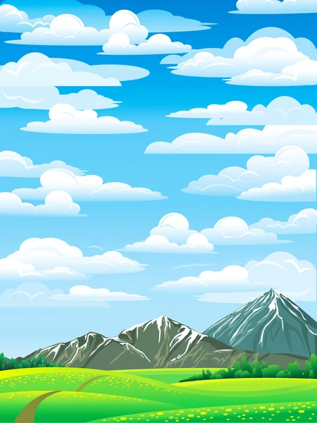 Paysage vert avec prairie et montagnes — Image vectorielle