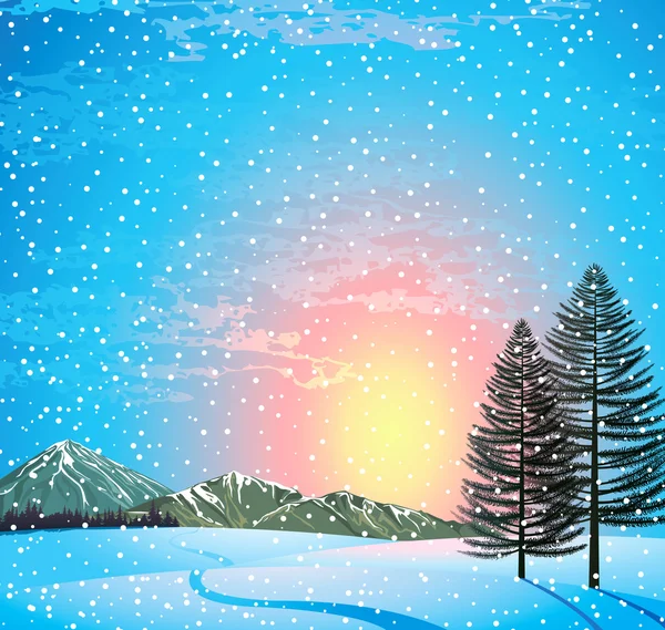 Ηλιοβασίλεμα χειμερινό τοπίο — Διανυσματικό Αρχείο