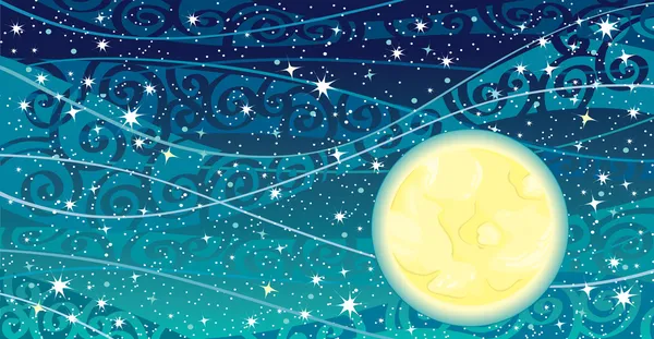 Ciel nocturne avec lune — Image vectorielle